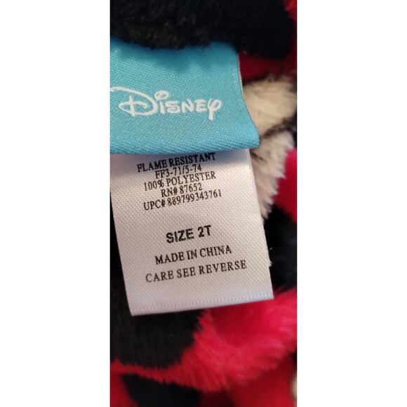 Disney Toddler Mickey Mouse Plush Robe size 2T Attached belt. Red Black - Picture 2 of 9
